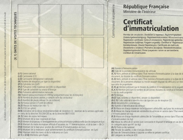 code moteur sur la carte grise